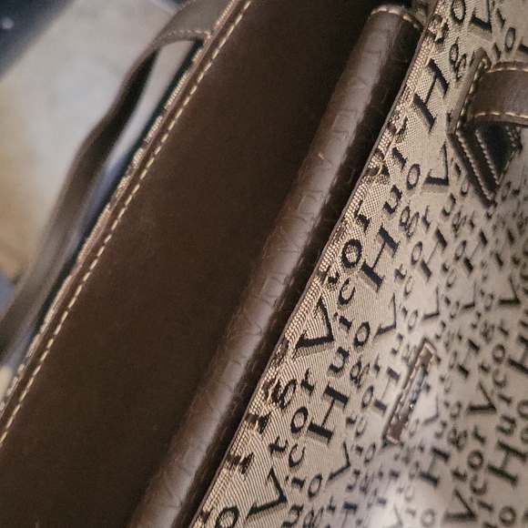 Vintage Victor Hugo Logo Satchel Brown Leather Trim - Picture 11 of 15